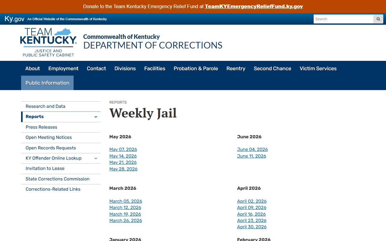 Greenup County inmate population weekly jail report index